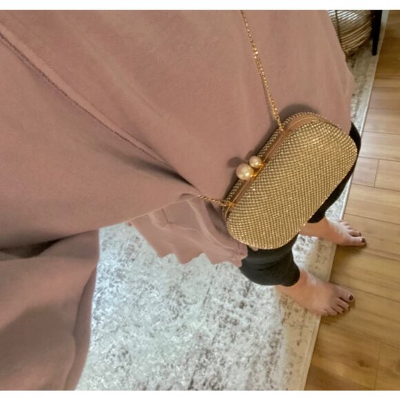 Evening Clutch Shoulder Bag Gold Purse Wedding Handbag Party Prom Bridal Gift - Picture 10 of 11